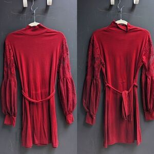 3/$25 Shein Turtleneck Lace Bodycon Sweater dress burgundy lightweight